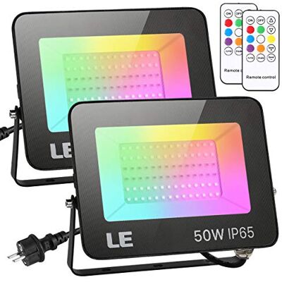 Lepro Foco LED RGB 50 W com controlo remoto, 16 cores e 4 modos, conjunto de 2 Lepro Foco LED RGB 50 W com controlo remoto, 16 cores e 4 modos, conjunto de 2