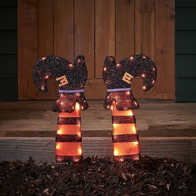 Lights4fun Pernas de bruxa LED com estacas para Halloween, decoração exterior, com pilhas, decoração de jardim, Halloween Lights4fun Pernas de bruxa LED com estacas para Halloween, decoração exterior, com pilhas, decoração de jardim, Halloween