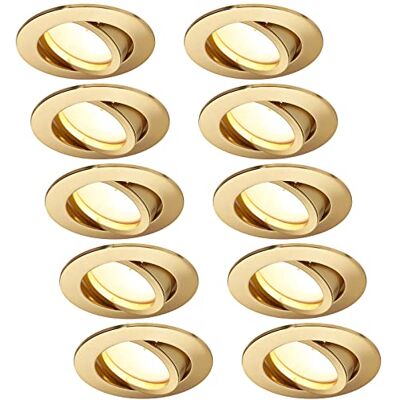 HCFEI Foco LED embutido regulável em ouro fosco, redondo, direcionável, 5 W, plano, 230 V, foco embutido de 68 mm, ângulo de feixe de 120°, branco quente 3000 K (10 unidades) HCFEI Foco LED embutido regulável em ouro fosco, redondo, direcionável, 5 W, plano, 230 V, foco embutido de 68 mm, ângulo de feixe de 120°, branco quente 3000 K (10 unidades)