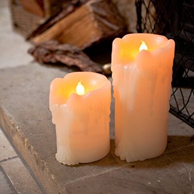 Lights4fun Jogo de 2 Velas LED de Cera Operadas por Bateria, Velas Decorativas com Efeito de Chama e Temporizador Lights4fun Jogo de 2 Velas LED de Cera Operadas por Bateria, Velas Decorativas com Efeito de Chama e Temporizador