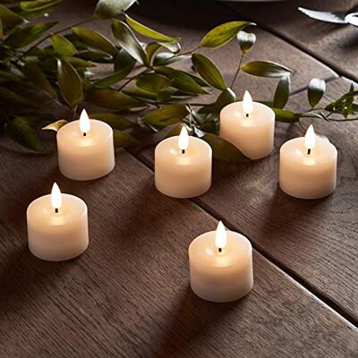Lights4fun TruGlow® Conjunto de 6 velas LED a pilhas em cera branca com pavio e chama realista Lights4fun TruGlow® Conjunto de 6 velas LED a pilhas em cera branca com pavio e chama realista