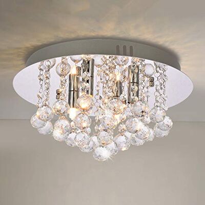 A1A9 Lustre de vidro de montagem embutida moderna, luzes de teto cromado redondas com gotas de vidro K9 para sala de estar, sala de jantar, quarto, sala de estar D35 cm (4 luzes) A1A9 Lustre de vidro de montagem embutida moderna, luzes de teto cromado redondas com gotas de vidro K9 para sala de estar, sala de jantar, quarto, sala de estar D35 cm (4 luzes)