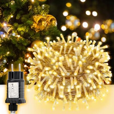SALCAR Guirlanda de luzes LED para exterior 15 m 220 LED, grinalda de luzes de Natal com 8 modos, IP44 impermeável, para decoração de festa de Natal casamento, cabo transparente, branco quente SALCAR Guirlanda de luzes LED para exterior 15 m 220 LED, grinalda de luzes de Natal com 8 modos, IP44 impermeável, para decoração de festa de Natal casamento, cabo transparente, branco quente