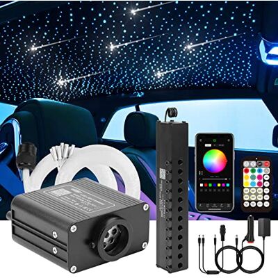 CHINLY Luz de fibra ótica para carro/teto, 16 W Twinkle 550 peças * 0,75 mm * 3 m LED Fiber Optic Star Sky Lights Kit, Bluetooth App/controlo remoto (Meteor) CHINLY Luz de fibra ótica para carro/teto, 16 W Twinkle 550 peças * 0,75 mm * 3 m LED Fiber Optic Star Sky Lights Kit, Bluetooth App/controlo remoto (Meteor)