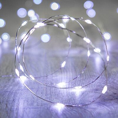 Lights4fun Guirlanda de luzes com 20 micro LED branco frio a pilhas em fio prateado Lights4fun Guirlanda de luzes com 20 micro LED branco frio a pilhas em fio prateado