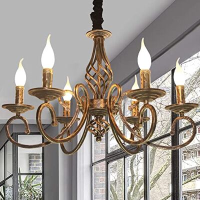 Ganeed Candeeiros rústicos de 6 luzes, candeeiro vintage de estilo francês, candeeiro pendente de metal em bronze antigo para cozinha de ilha, quinta, sala de jantar, sala de estar Ganeed Candeeiros rústicos de 6 luzes, candeeiro vintage de estilo francês, candeeiro pendente de metal em bronze antigo para cozinha de ilha, quinta, sala de jantar, sala de estar