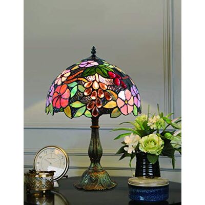 Gweat Home Deco 12 polegadas vintage pastoral flores bonitas vitrais de cores estilo candeeiro de mesa candeeiro de quarto candeeiro de noite Gweat Home Deco 12 polegadas vintage pastoral flores bonitas vitrais de cores estilo candeeiro de mesa candeeiro de quarto candeeiro de noite