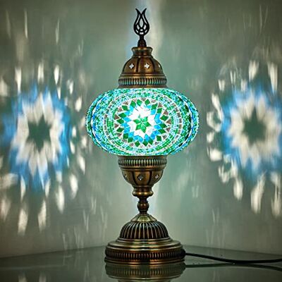 DEMMEX 2019 Candeeiro de mesa estilo mosaico marroquino, estilo Tiffany, para uso nos EUA. EUA, turquesa/verde DEMMEX 2019 Candeeiro de mesa estilo mosaico marroquino, estilo Tiffany, para uso nos EUA. EUA, turquesa/verde