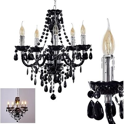 hofstein Lustre de metal em preto/crómio, candeeiro suspenso de 5 luzes, 5 x E14, candeeiro pendente clássico com cristais decorativos, design vintage/retro, sem lâmpada(s) hofstein Lustre de metal em preto/crómio, candeeiro suspenso de 5 luzes, 5 x E14, candeeiro pendente clássico com cristais decorativos, design vintage/retro, sem lâmpada(s)