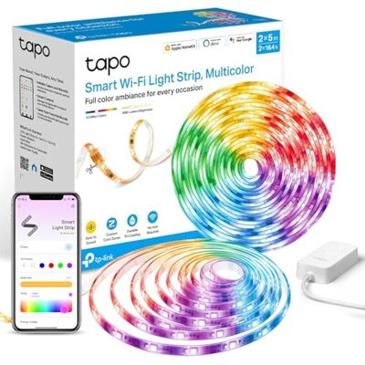 Tapo L930-10 – Tiras LED adesivas Wi-Fi, 2 x 5 m, RGBW multicoloridas 1000 lúmenes, iluminação segmentável, sincronização com música, controlo remoto, resistência IPX4, compatível com Apple HomeKit Tapo L930-10 – Tiras LED adesivas Wi-Fi, 2 x 5 m, RGBW multicoloridas 1000 lúmenes, iluminação segmentável, sincronização com música, controlo remoto, resistência IPX4, compatível com Apple HomeKit