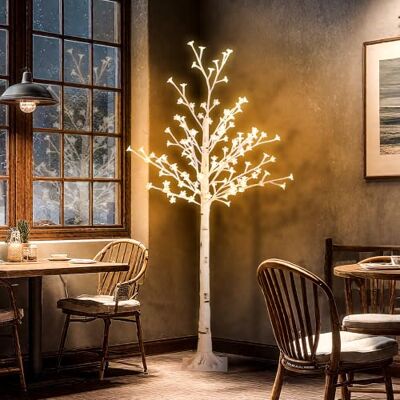 HOMCOM Árbol de Cerezo Artificial 150 cm Lámpara de Árbol con Base Blanco 120 Luzes LED brancas quentes, luz ajustável em 3 modos, decoração de Natal para interiores e exteriores HOMCOM Árbol de Cerezo Artificial 150 cm Lámpara de Árbol con Base Blanco 120 Luzes LED brancas quentes, luz ajustável em 3 modos, decoração de Natal para interiores e exteriores