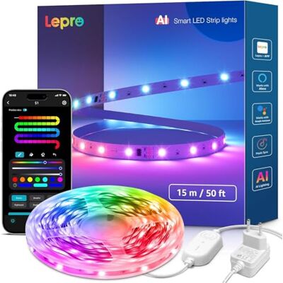 Lepro S1 AI Tira LED de 15M, Luzes LED MagicColor, Funciona com Alexa e Google Assistant, Sincronização de Música, Designer de Iluminação AI Personalizado, Luz WiFi para Quarto, Festa, Gaming Lepro S1 AI Tira LED de 15M, Luzes LED MagicColor, Funciona com Alexa e Google Assistant, Sincronização de Música, Designer de Iluminação AI Personalizado, Luz WiFi para Quarto, Festa, Gaming