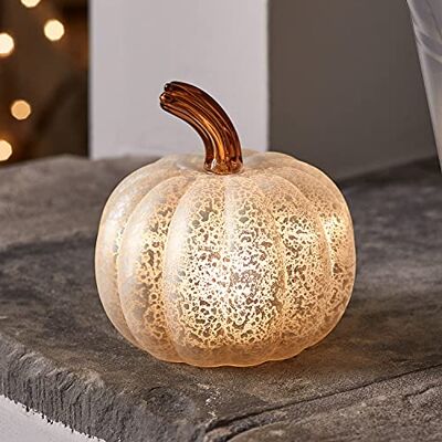 Lights4fun Abóbora de Halloween decorativa em vidro branco com efeito envelhecido de 12 cm para ornamento de interiores Lights4fun Abóbora de Halloween decorativa em vidro branco com efeito envelhecido de 12 cm para ornamento de interiores