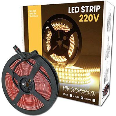 LED ATOMANT Rolo de 5 metros de fita de luz LED direta a 220 v, 12 W/m, cor branca neutra (4500 K), impermeável (IP65), corte a cada 10 cm LED ATOMANT Rolo de 5 metros de fita de luz LED direta a 220 v, 12 W/m, cor branca neutra (4500 K), impermeável (IP65), corte a cada 10 cm