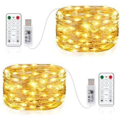 Vacoulery Guirlanda luzes USB, 10 m 100 LED luzes de corrente 8 modos com comando temporizador impermeável corrente de luzes para quarto interior casamentos festa de Natal Vacoulery Guirlanda luzes USB, 10 m 100 LED luzes de corrente 8 modos com comando temporizador impermeável corrente de luzes para quarto interior casamentos festa de Natal
