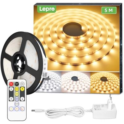 Lepro Faixa LED de 5 m, faixa de luz LED regulável branca quente a branca fria 300 LEDs, 1000 LM, luzes LED para quarto de 12 V para decoração de festa natalícia com fonte de alimentação e controlador Lepro Faixa LED de 5 m, faixa de luz LED regulável branca quente a branca fria 300 LEDs, 1000 LM, luzes LED para quarto de 12 V para decoração de festa natalícia com fonte de alimentação e controlador
