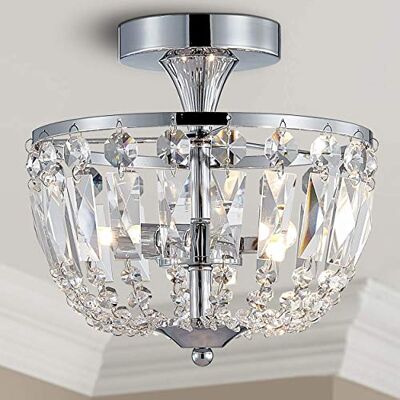 BESTIER Modern Chrome Crystal Semi Flushmount Chandelier Lighting LED candeeiro de luz de teto candeeiro para sala de jantar casa de banho sala de estar 3 lâmpadas G9 BESTIER Modern Chrome Crystal Semi Flushmount Chandelier Lighting LED candeeiro de luz de teto candeeiro para sala de jantar casa de banho sala de estar 3 lâmpadas G9