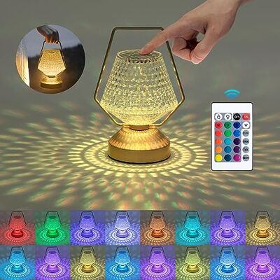 Aigostar Candeeiro de mesa de vidro LED, 16 cores e 4 modos candeeiro de noite de rosa diamante com controlo remoto, USB-C recarregável luz noturna Aigostar Candeeiro de mesa de vidro LED, 16 cores e 4 modos candeeiro de noite de rosa diamante com controlo remoto, USB-C recarregável luz noturna