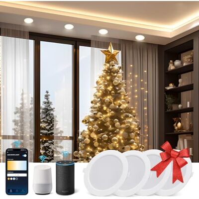 Aigostar 9 W Inteligente Downlight LED, 4 pacotes de luzes para Alexa de 780 LM Wi-Fi, holofotes LED embutidos, compatível com Alexa e Google Home, luz quente regulável a branca 3000-6500K, GZRD 118-128 mm Aigostar 9 W Inteligente Downlight LED, 4 pacotes de luzes para Alexa de 780 LM Wi-Fi, holofotes LED embutidos, compatível com Alexa e Google Home, luz quente regulável a branca 3000-6500K, GZRD 118-128 mm