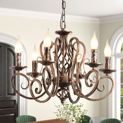Ganeed Candelabros de campo francês, candelabro de ferro forjado com velas de 6 luzes, candeeiro suspenso rústico de quinta, iluminação pendente para ilha de cozinha, sala de jantar, sala de estar Ganeed Candelabros de campo francês, candelabro de ferro forjado com velas de 6 luzes, candeeiro suspenso rústico de quinta, iluminação pendente para ilha de cozinha, sala de jantar, sala de estar