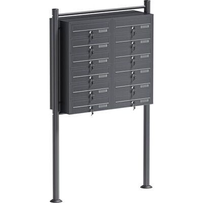 WilTec Sistema de 12 caixas de correio cor antracite aço galvanizado resistente às intempéries, com fechaduras de cilindro e chaves, instalação independente espaço amplo para cartas e embalagens pequenas WilTec Sistema de 12 caixas de correio cor antracite aço galvanizado resistente às intempéries, com fechaduras de cilindro e chaves, instalação independente espaço amplo para cartas e embalagens pequenas