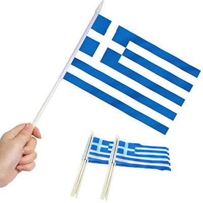 Anley Grécia Mini bandeira pacote de 12 – pequenas bandeiras gregas em miniatura de mão em , resistente ao desbotamento e cores vivas, 12 x 8 polegadas com poste sólido e superior de lança Anley Grécia Mini bandeira pacote de 12 – pequenas bandeiras gregas em miniatura de mão em , resistente ao desbotamento e cores vivas, 12 x 8 polegadas com poste sólido e superior de lança