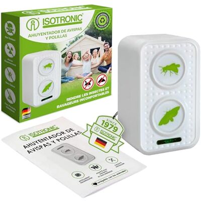 ISOTRONIC Repelente para vispas e traças: proteção natural contra víspas com ultrassom e frequência alternada; repelente de traças com um alcance eficaz de 50 m² (1 unidade). ISOTRONIC Repelente para vispas e traças: proteção natural contra víspas com ultrassom e frequência alternada; repelente de traças com um alcance eficaz de 50 m² (1 unidade).