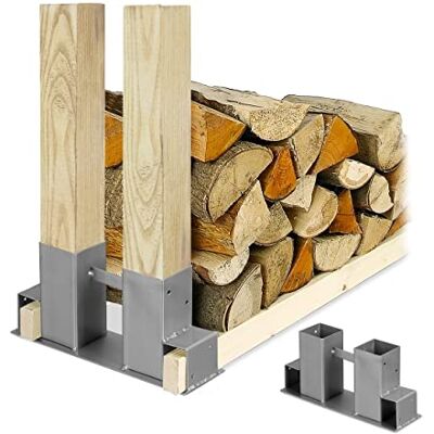 Relaxdays Conjunto de 2 apoios para empilhar senha, construa a sua própria prateleira para troncos, suporte para briquets, metal, prateado Relaxdays Conjunto de 2 apoios para empilhar senha, construa a sua própria prateleira para troncos, suporte para briquets, metal, prateado