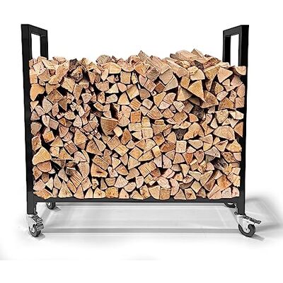 QUICK STAR Prateleira para lenha de lareira, 90 x 25 x 90 cm, com rodas galvanizadas para interior e exterior, de metal móvel QUICK STAR Prateleira para lenha de lareira, 90 x 25 x 90 cm, com rodas galvanizadas para interior e exterior, de metal móvel