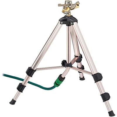 Relaxdays Aspersor, com tripé, alcance máximo. 9 m, rega localizada, ângulo de rega 0-360°, conexão 3/4", prateado e preto Relaxdays Aspersor, com tripé, alcance máximo. 9 m, rega localizada, ângulo de rega 0-360°, conexão 3/4", prateado e preto