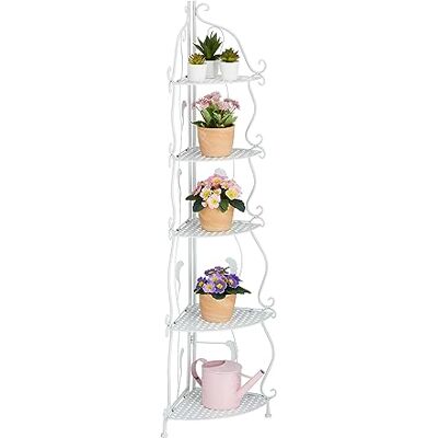 Relaxdays Prateleira de canto 5 saias, livraria de metal, 136 x 30 x 30 cm, plantas, flores, ornamentos, estilo vintage, branco Relaxdays Prateleira de canto 5 saias, livraria de metal, 136 x 30 x 30 cm, plantas, flores, ornamentos, estilo vintage, branco