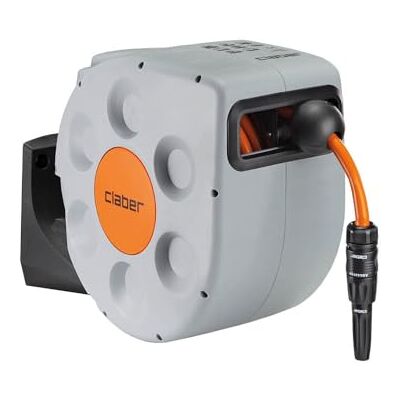 Claber Rotoroll Evolution 10 m, suporte de mangueira automático para montagem mural fornecido com Slow Rewind Claber Rotoroll Evolution 10 m, suporte de mangueira automático para montagem mural fornecido com Slow Rewind