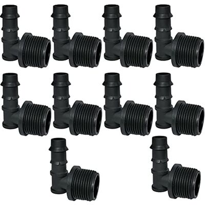 AERZETIX Conjunto de 10 pontas acessórios cotovelo caneladas Ø 16 mm x 3/4'' rosca exterior para mangueira de jardim/rega de Ø 16 mm sistema de gotejamento plástico AERZETIX Conjunto de 10 pontas acessórios cotovelo caneladas Ø 16 mm x 3/4'' rosca exterior para mangueira de jardim/rega de Ø 16 mm sistema de gotejamento plástico