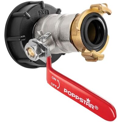 POPPSTAR Torneira de saída IBC para recipientes IBC com acoplamento (1 polegada) adaptador IBC com tampa para reservatório de água e conexão para mangueira POPPSTAR Torneira de saída IBC para recipientes IBC com acoplamento (1 polegada) adaptador IBC com tampa para reservatório de água e conexão para mangueira