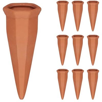 Relaxdays 10 Picos rega plantas, cone regar vaso, sistema automático com garrafas 1 L, argila, 13 x 5 x 4,5 cm, terracota Relaxdays 10 Picos rega plantas, cone regar vaso, sistema automático com garrafas 1 L, argila, 13 x 5 x 4,5 cm, terracota