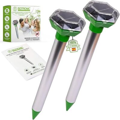 ISOTRONIC Repelente para topos, tornozelos e serpentes: Repelente solar com estaca para jardim. Âmbito eficaz de 1000 m² (2 unidades). ISOTRONIC Repelente para topos, tornozelos e serpentes: Repelente solar com estaca para jardim. Âmbito eficaz de 1000 m² (2 unidades).