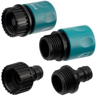 AERZETIX , , Conjunto de 2 conectores rápidos para aparafusar 3/4'' macho e fêmea com paragem de água 2 acessórios rápidos nariz de torneira de 3/4" para mangueira de jardim, em plástico AERZETIX , , Conjunto de 2 conectores rápidos para aparafusar 3/4'' macho e fêmea com paragem de água 2 acessórios rápidos nariz de torneira de 3/4" para mangueira de jardim, em plástico