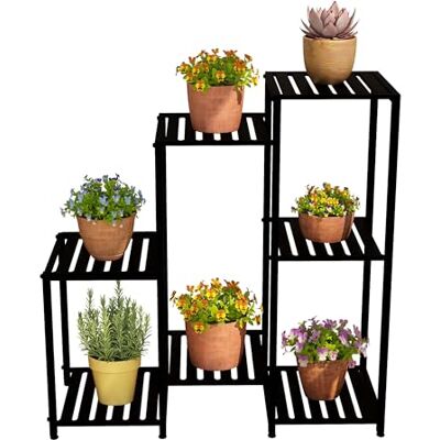 Relaxdays Prateleira para plantas de metal, 7 saias, flores e vasos, escada vasos, 81 x 80 x 28,5 cm, preto Relaxdays Prateleira para plantas de metal, 7 saias, flores e vasos, escada vasos, 81 x 80 x 28,5 cm, preto