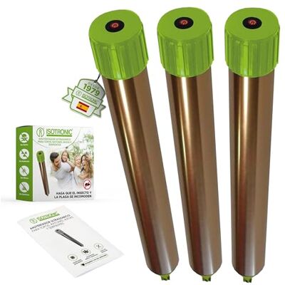 ISOTRONIC Repelente para topos, tornozelos e serpentes: Funciona com pilhas e inclui uma estaca para o chão do jardim. Área de cobertura eficaz: 1250 m² (3 unidades). ISOTRONIC Repelente para topos, tornozelos e serpentes: Funciona com pilhas e inclui uma estaca para o chão do jardim. Área de cobertura eficaz: 1250 m² (3 unidades).