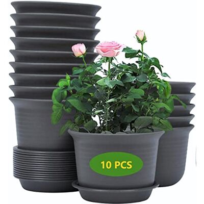 KAHEIGN 10 peças vasos de plástico, 15 cm vasos para plantas espessas recipiente de plantas vaso de jardinagem interior com paleta de drenagem (castanho) KAHEIGN 10 peças vasos de plástico, 15 cm vasos para plantas espessas recipiente de plantas vaso de jardinagem interior com paleta de drenagem (castanho)