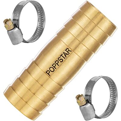 POPPSTAR Conector de mangueira de latão de 3/4 polegadas com 2 abraçadeiras de aço inoxidável para mangueira de jardim de 19 mm (3/4 polegadas) POPPSTAR Conector de mangueira de latão de 3/4 polegadas com 2 abraçadeiras de aço inoxidável para mangueira de jardim de 19 mm (3/4 polegadas)