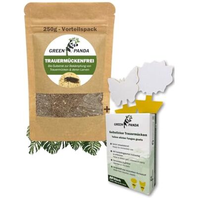 GreenPanda Luta eficazmente as larvas no solo e os mosquitos fúngicos Substrato orgânico 2 em 1 para se livrar dos mosquitos fúngicos 250 g 30 autocolantes amarelos para 10 GreenPanda Luta eficazmente as larvas no solo e os mosquitos fúngicos Substrato orgânico 2 em 1 para se livrar dos mosquitos fúngicos 250 g 30 autocolantes amarelos para 10