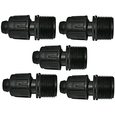 AERZETIX Conjunto de 5 adaptadores/acessórios para mangueira de gotejamento 17 x 3/4 '' rosca externa (para mangueira 16 mm) conector para sistema de rega em plástico AERZETIX Conjunto de 5 adaptadores/acessórios para mangueira de gotejamento 17 x 3/4 '' rosca externa (para mangueira 16 mm) conector para sistema de rega em plástico