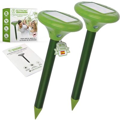 ISOTRONIC Repelente para topos, tornozelos e serpentes: Repelente solar com estaca para jardim com alcance eficaz de 1250 m² (2 unidades). ISOTRONIC Repelente para topos, tornozelos e serpentes: Repelente solar com estaca para jardim com alcance eficaz de 1250 m² (2 unidades).