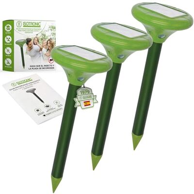 ISOTRONIC Repelente para topos, tornozelos e serpentes: Repelente solar com estaca para jardim com alcance eficaz de 1250 m² (3 unidades). ISOTRONIC Repelente para topos, tornozelos e serpentes: Repelente solar com estaca para jardim com alcance eficaz de 1250 m² (3 unidades).