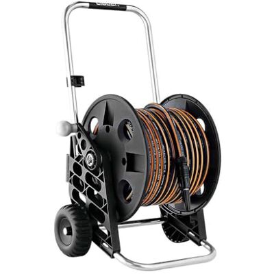 Claber Kit Pronto 30, carro porta-mangueiras de alumínio e plástico com mangueira de jardim e de pulverização Claber Kit Pronto 30, carro porta-mangueiras de alumínio e plástico com mangueira de jardim e de pulverização
