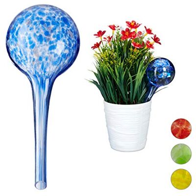 Relaxdays Conjunto de dez balões de rega, sistema de rega para plantas, férias, Ø 6 cm, azul, vidro Relaxdays Conjunto de dez balões de rega, sistema de rega para plantas, férias, Ø 6 cm, azul, vidro