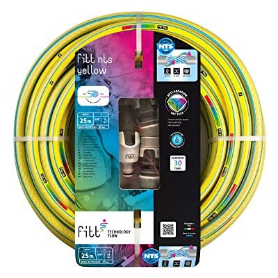 FITT NTS AMARELO 5/8" (15mm) 25m Mangueira para Rega de Jardim, Robusta para Uso Intensivo, com Lança com fluxo regulável e Acoplamentos FITT NTS AMARELO 5/8" (15mm) 25m Mangueira para Rega de Jardim, Robusta para Uso Intensivo, com Lança com fluxo regulável e Acoplamentos