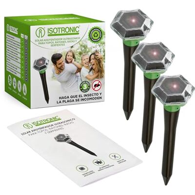 ISOTRONIC Repelente para topos, tornozelos e serpentes: Repelente solar com estaca para jardim com alcance eficaz de 1000 m² (3 unidades). ISOTRONIC Repelente para topos, tornozelos e serpentes: Repelente solar com estaca para jardim com alcance eficaz de 1000 m² (3 unidades).