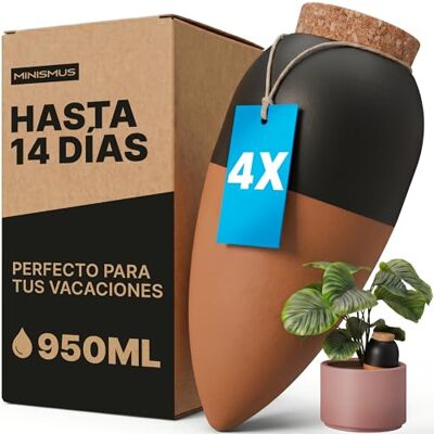 Minismus Autoriego vasos terracota, auto-rega plantas interiores, dispensador de água, regar férias, vaso de cerâmica, 950 ml 4 unidades Minismus Autoriego vasos terracota, auto-rega plantas interiores, dispensador de água, regar férias, vaso de cerâmica, 950 ml 4 unidades